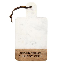 Santa Barbara Design Studio Charcuterie Boards Marble and Wood Serving Board Tray for Cheese, Meat, and Desserts, 6.5" x 12", Never Trust A Skinny Cook