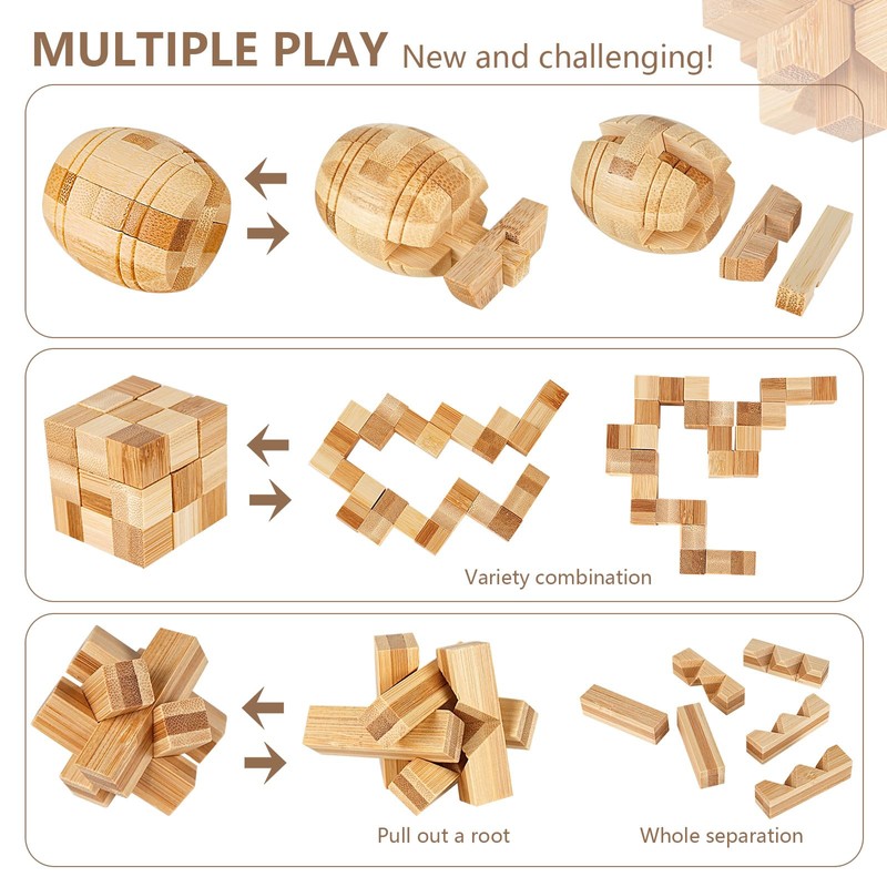 VolksRose 15pcs Wooden Brain Teaser Puzzles, IQ Challenge Puzzle Games,