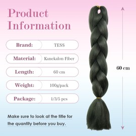 Tess Jumbo Braids, Hair Extensions, 60 cm, Kanekalon Synthetic Hair for Braiding, Box Braids, 100 g/Bundle, 1 Piece, Green
