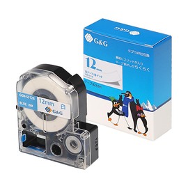 G&G SS12B King Jim Compatible Tape, Tepra Pro, White, Blue, Width 0.5 inches (12 mm), Length 22.8 ft (8 m) Tepra