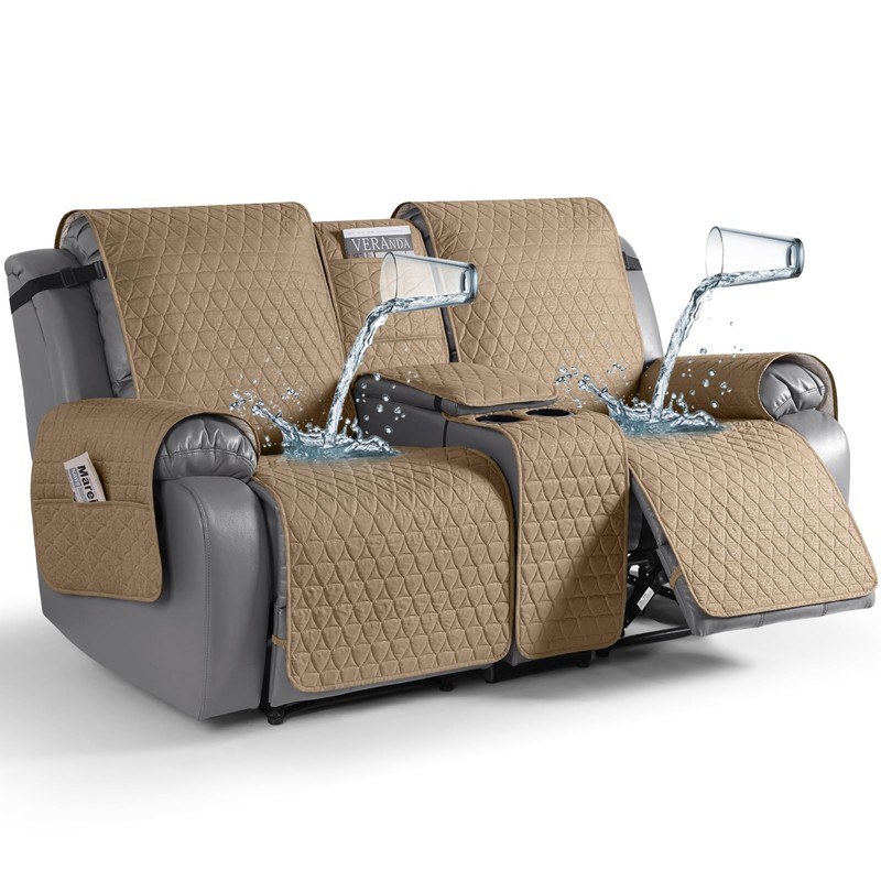 TAOCOCO 100% Waterproof Loveseat Recliner Cover with Console, Non-Slip Washable