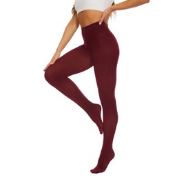 DUCMODA Womens 80 Denier Opaque Tights, Women's Soft Solid Color Footed Pantyhose, High Waist Stocking with 30+ Colors-S-M-Wine Red