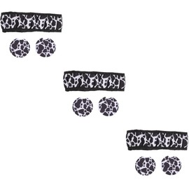 ULTECHNOVO 3sets Cow Pattern Steering Wheel Cover Stylish Car Accessories for Modern Interior Easy Installation Non- Grip for Comfortable Driving for Car