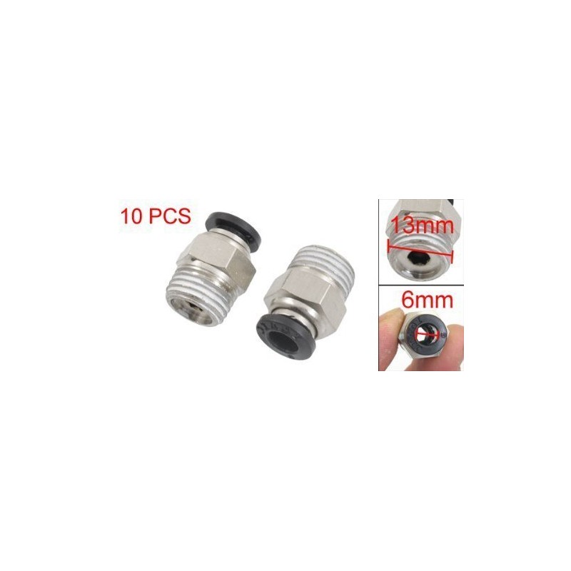 10pcs 6mm Tube 4" PT Screw Quick Connector Pneumatic Air