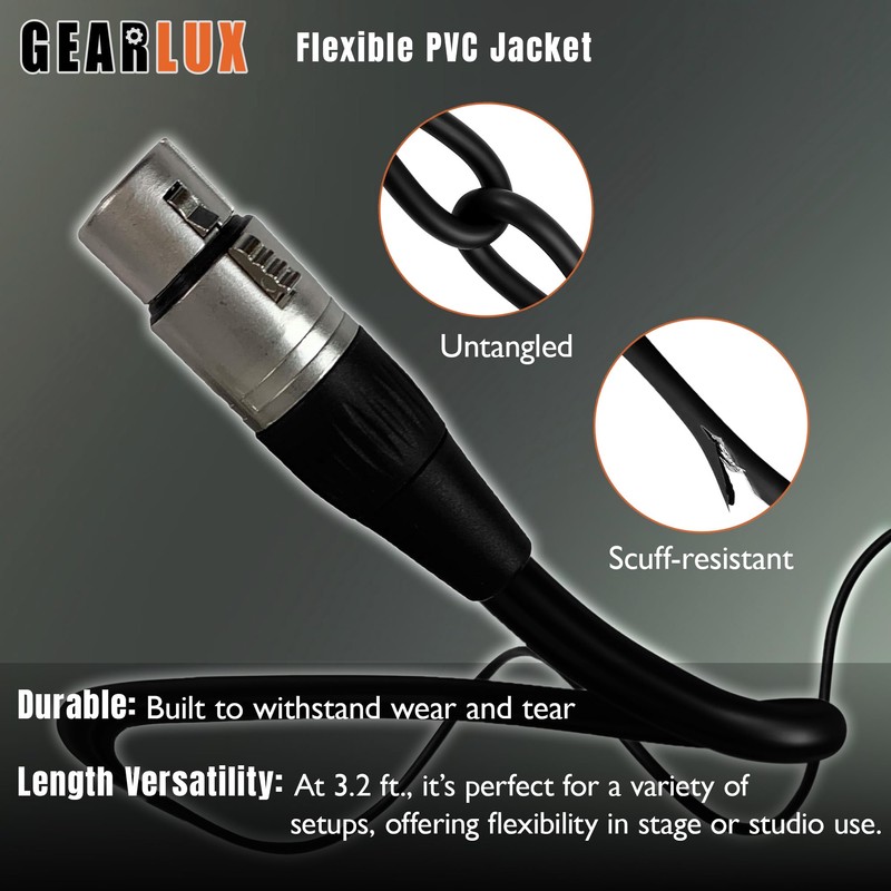 Gearlux XLR Microphone Cable, Fully Balanced, Male to Female, 3.2