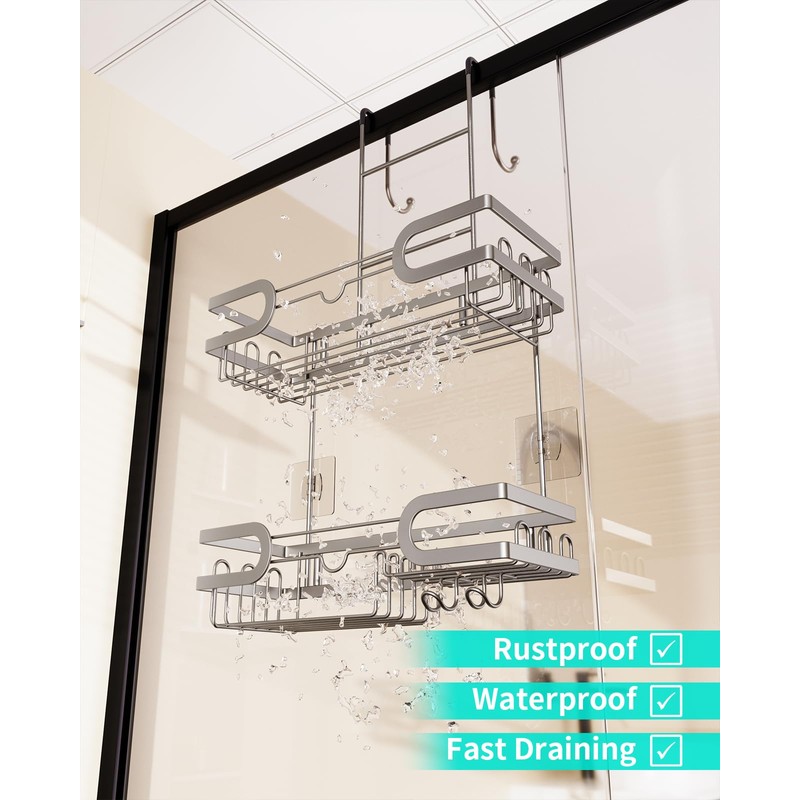 HapiRm Shower Caddy over Door- Hanging Shower Organizer with 14