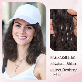 SEGO Baseball Cap with Hair Extensions for Women Heat Resistant Synthetic 8 Inch Adjustable Long Wavy Hairpiece Replacement Wigs in White Hat for Girls,04A