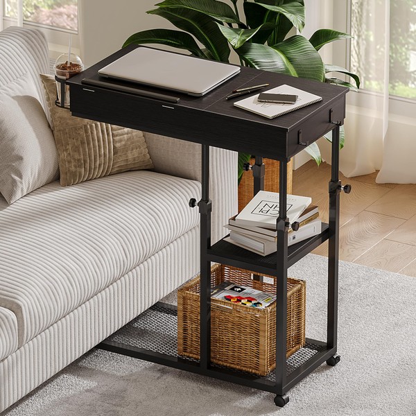 ChooChoo Overbed Table Adjustable Height, Mobile Laptop C Shaped Rolling