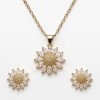 Kit Collar De Girasol Oro 18k Aretes Cadena Diamantada Mujer