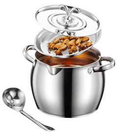 118oz Stainless Steel Jumbo Bacon Grease Container with Removable Strainer, Grease Spoon and Dust-proof Lid, Kitchen Filter Pot for Storing Fat, Bacon Drippings, Lard and Ghee oil