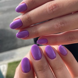 Purple Nails Short Press on Nails Oval Round Fake Nails RIICFDD Almond False Nails with Pure Color Designs Artificial Glossy Acrylic Full Cover Glamorous Glue on Nails for Women Nail Decor 24 Pcs