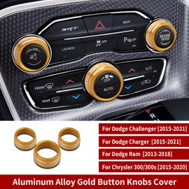 BRMYL Gold Climate Control Knob Switch AC Radio Volume Tune Button Knob Ring for 2015-2023 Dodge Challenger Charger, for 2015-2023 Chrysler 300 300s, for Ram 2013-2018 Accessories