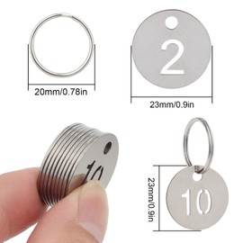 NumRealm Number Labels with Rings, Stainless Steel Numbered Key Tags, Metal Number Tags, Keychain Labels - 1 to 50