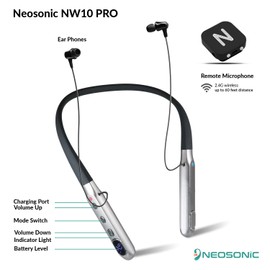 Neosonic Rechargeable Hearing Amplifier to Aid TV Watching and Conversation, Wireless Neckband Headphones for Seniors & Adults, Remote Microphone Noise Cancelling - NW10 Pro