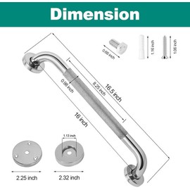 2 Pack 16 Inch Grab Bars for Bathtubs and Showers, Safety Bathroom Shower Grab Bars for Seniors Holds up to 500LBs, Handicap Grab Bars Stainless Steel, Anti Slip Shower Handle for Wall, Elderly