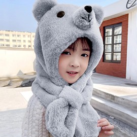 Rayson Children's Winter Hat Girls Boys Hat Scarf Warm Cute Bear Winter Hats Fleece Scarves Ear Flap 3 in 1 Set, gray