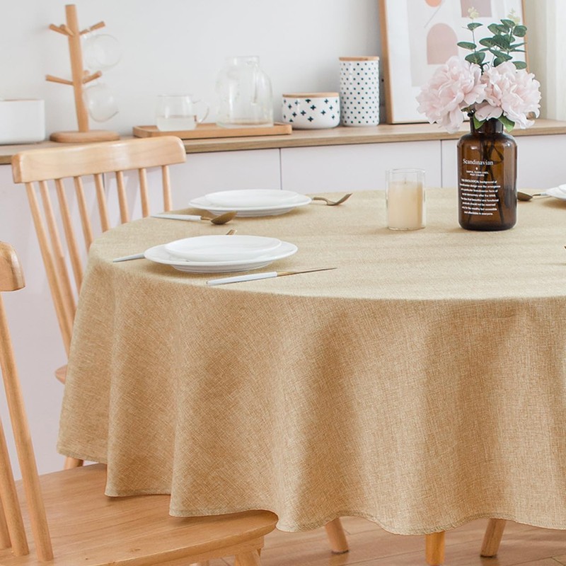 SPRICA Round Tablecloth 200cm Diameter Water Resistance Linen Texture Spill