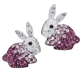 YACQ Women's 925 Sterling Silver Crystal Bunny Stud Earrings - 3/5 X 3/5 Inch - Ultra Light - Easter Costume Jewelry Accessories Gifts for Women Girls (Purple)