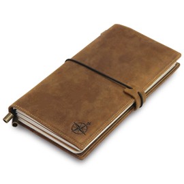 WANDERINGS Leather Notebook with Pockets, 22x11.5cm - Refillable Travel Journal Organizer, Hand-Crafted Genuine Leather Journal with Pockets for Writing, Travelers, Organizing - Blank Inserts