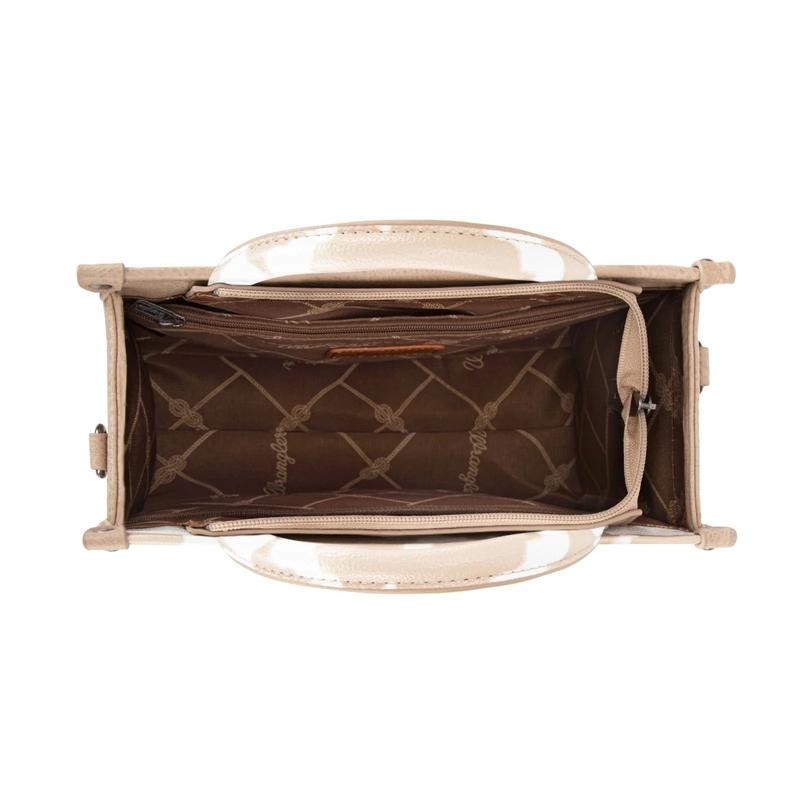 Wrangler Dreamy Cow Print Concealed Carry Tote/Crossbody:_Tan