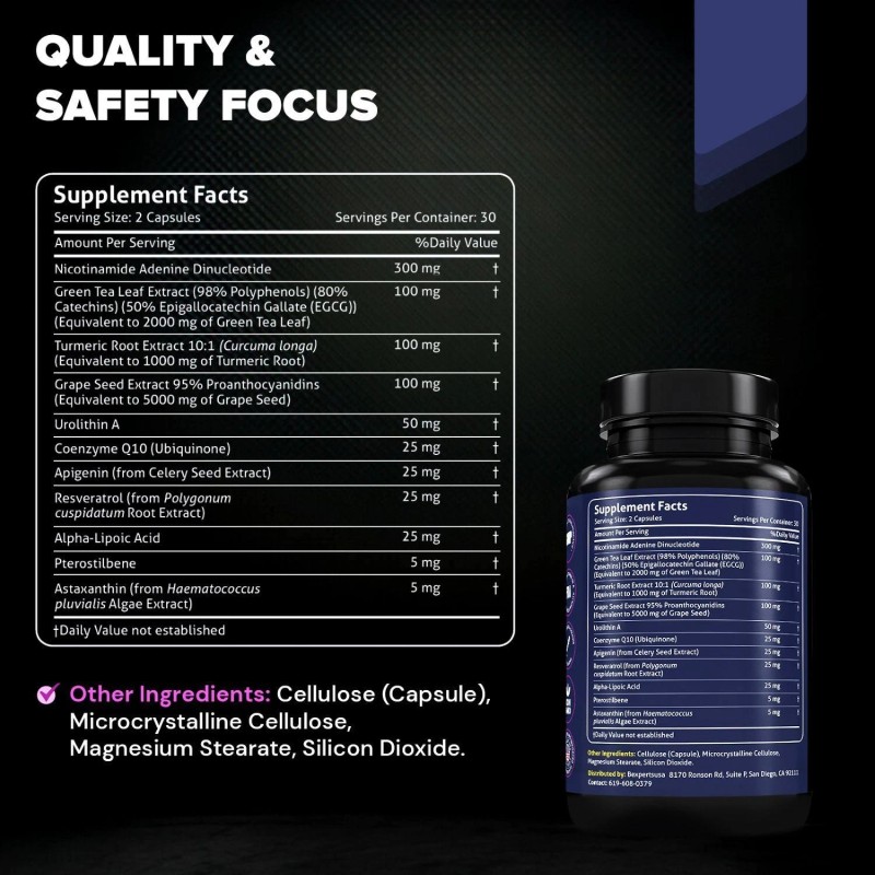 BEXPERTSUSA NAD+ Resveratrol Supplement – Longevity Formula with Nicotinamide Adenine