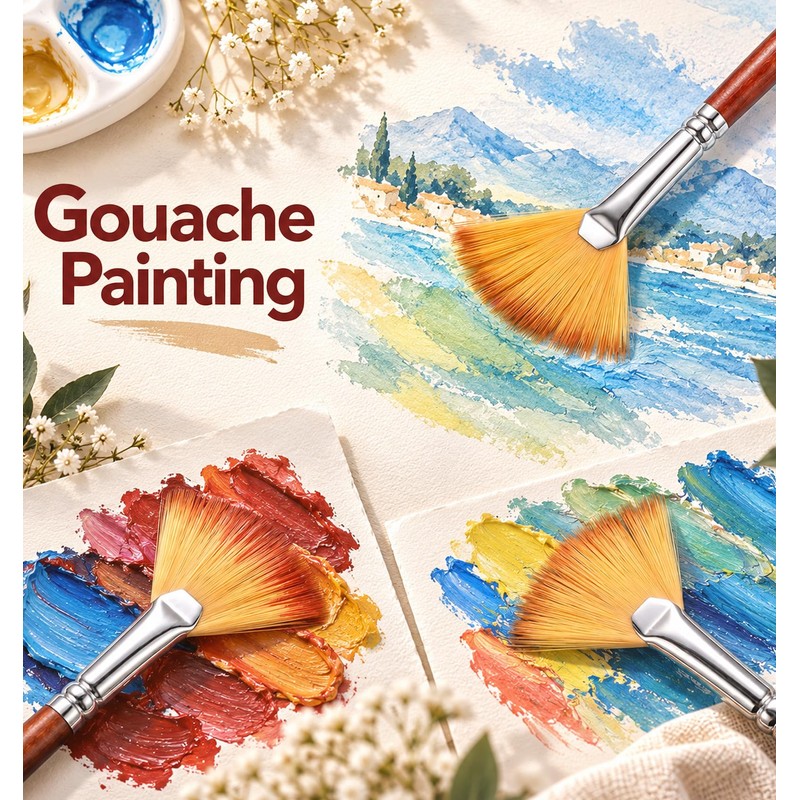12 Pcs Fan Paint Brush, Fan Brush for Painting