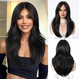 Esmee Long Straight Dark Brown Wig for Women with Curtain Bangs Natural Synthetic Hair Wigs for Daily Party Use