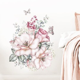 Mestiker Wall Sticker, Pink, Flowers, Painting Style, Rose Flowers, Plants, Flowers, Butterflies, Diy Wall Stickers, Removable, Stylish, Scandinavian Wall Sticker, Removable Sticker, Waterproof Wall