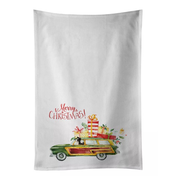Border Collie Merry Christmas White Kitchen Dish Towel Set of