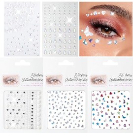 HASTHIP® Pegatinas de Gemas Faciales Adhesivas para Niñas y Mujeres, Joyas de Maquillaje para Ojos y Cara, Decoraciones para Festivales, Fiestas y Car