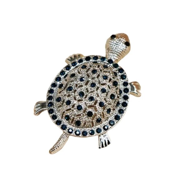 Unbranded Turtle Brooch Silver Tone with Black Crystals