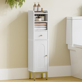 Hzuaneri Bathroom Storage Cabinet, Corner Floor Cabinet with Drawers and Doors, Narrow Toilet Paper Holder, Bathroom Organizer with Adjustable Shelf, for Small Spaces, White BC19803GV1