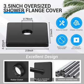 3.5 Inch Large Shower Arm Flange Square Plumbing Cover Plates Large Size Universal Replacement Escutcheon Cover Plate for Covering Gaps, Holes, Fits All Standard 1/2 Pipes (Black, 1 Pack)