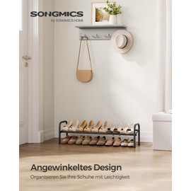 SONGMICS Shoe Rack, Shoe Rack, 1 Tier Metal Shelf, Adjustable Shoes, Standing Shelf for Hallway, Wardrobe, Entryway, Ink Black LMR019B01