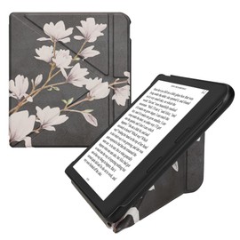 kwmobile Protective Case Compatible with Kobo Kobo Libra Colour / Tolino Vision Colour - Faux Leather Case - eReader Cover Case - Magnolia Taupe White Dark Grey