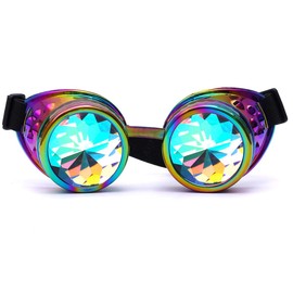 DODOING Kaleidoscope Goggles Steampunk Rave Glasses Goggles Crystal Rainbow Kaleidoscope Rave Glasses Rainbow Crystal Glass Lens