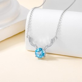 Reaii Antler Necklace 925 Sterling Silver Genuine Topaz Antler Pendant Necklace Jewelry Christmas Gift for Women