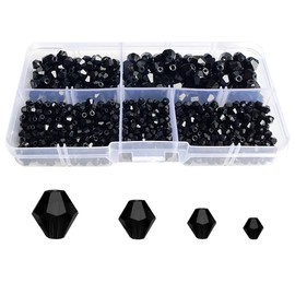 Chengmu 3-8mm Bicone Black Glass Beads for Jewelry Making 750pcs Faceted Shape Crytal Spacer Beads Assortments Supplies Accessories for Bracelet Necklace with Elastic Cord