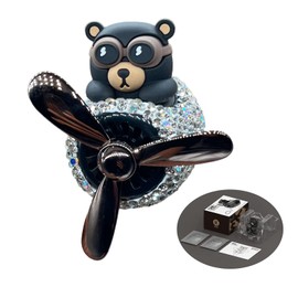 ColisPar Bear Car Air Fresheners with Handmade Bling Case Cover, Bling Cute Car Accessories Decor for Women Girl, Cartoon Black Bear Pilot Automotive Air Outlet Fan Propeller Car Perfume Vent Clip