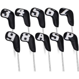 10 Pcs Synthetic Leather Iron Golf Head Covers Strong Magnetic Closure Long Neck Protect Club Shaft Clearly Number Tag 3-9/A/P/S (White Number)