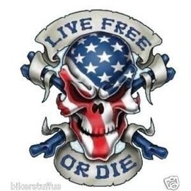 Live Free OR DIE Skull with American Flag Sticker