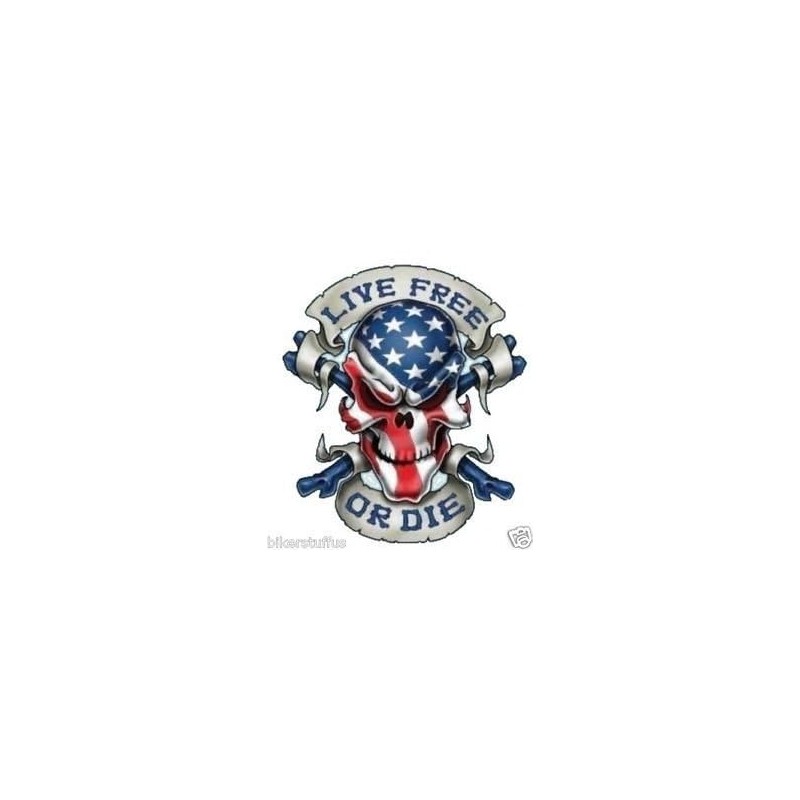 Live Free OR DIE Skull with American Flag Sticker