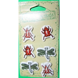 6) 1"-1-3/8" TRENAS TRINKETS BUGS DRAGONFLY CERAMIC 2-HOLE NOVELTY BUTTONS-J967