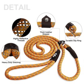 TwoEar Dog Leash Dog Slip Rope Leash 1/2" x 6FT Dog Training Leash Heavy Duty Strong Slip Lead Highly Reflective Threads for Small Medium and Large Dogs(Orange)