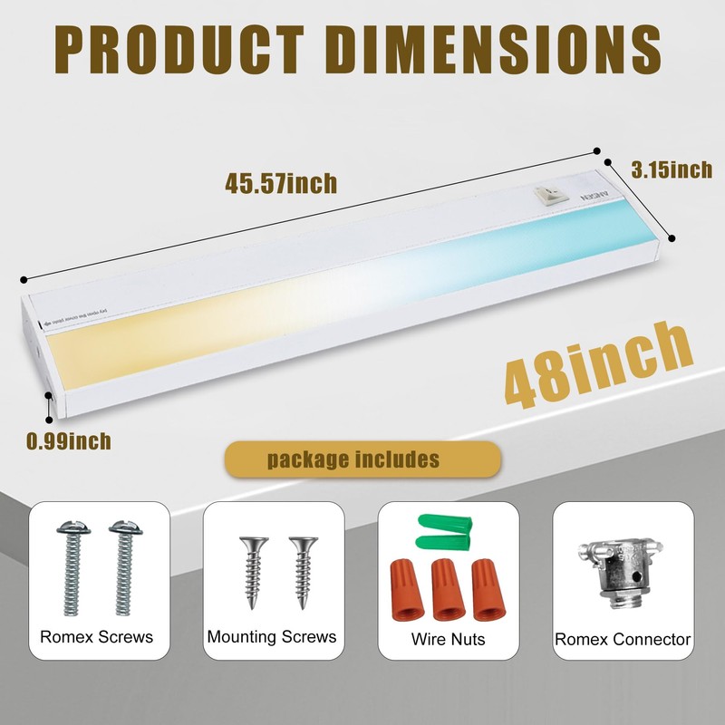 Ansen Hardwired Under Cabinet Lighting, 48in 26W LED Light for