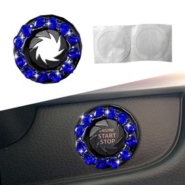Crystal Car Engine Start Ring Sticker, Rhinestone Car Ignition Push to Start Button Cover, Shiny Car Key Ignition Knob Emblem, Car Interior Bling Decoration Accessories for Women (Blue)