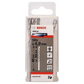 Bosch 2608585490 Din338 HSS-G Metal Drill Bit, 4.9mm x 52mm x 86mm, Silver, Pack of 10