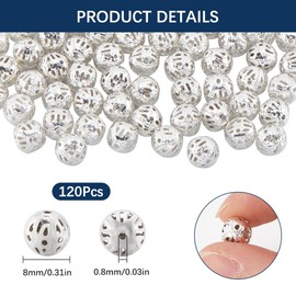 SUNNYCLUE 1 Box 120Pcs Silver Round Hollow Bead Brass Filigree Beads Bulk Metal European Vintage Tibetan Antique Loose Spacer Ball Small Beads for jewellery Making DIY Necklace Bracelet Crafts Women