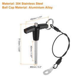 QUARKZMAN Pack of 2 T-Handle Locking Pins, 5 mm x 40 mm Quick Release Pins Usage Length Stainless Steel Push Button Quick Release Pin Ball Lock Bolts