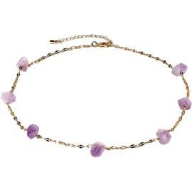 XHUUU Reiki Raw Amethyst Beaded Necklace February Birthstone 14k Gold Plated Lip Chain Necklaces for Women Trendy Adjustable (16.5+2 in)